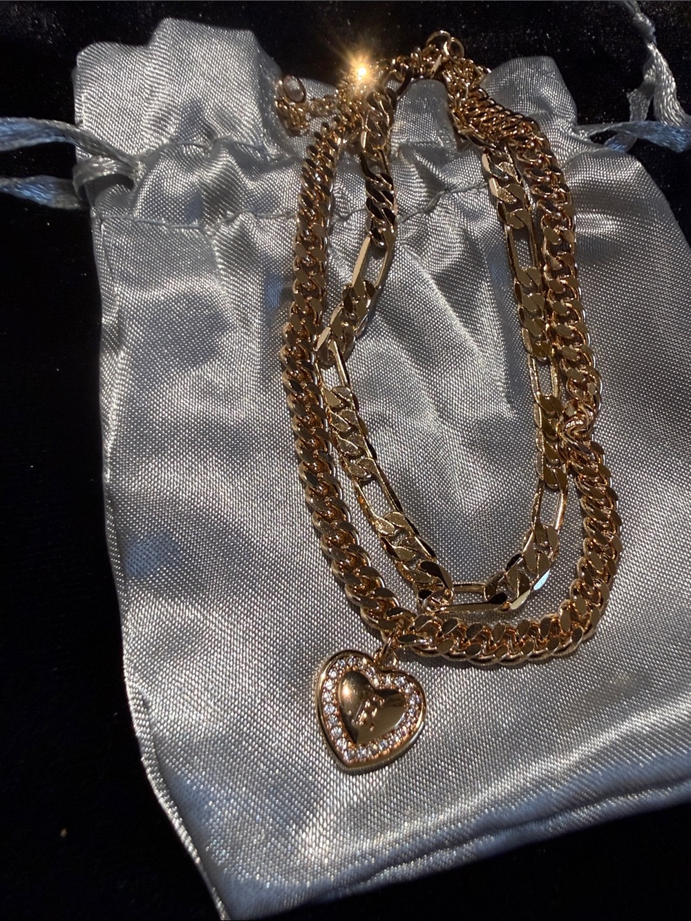 Gold Heart Pendant Initial E Multi-Chain Anklet